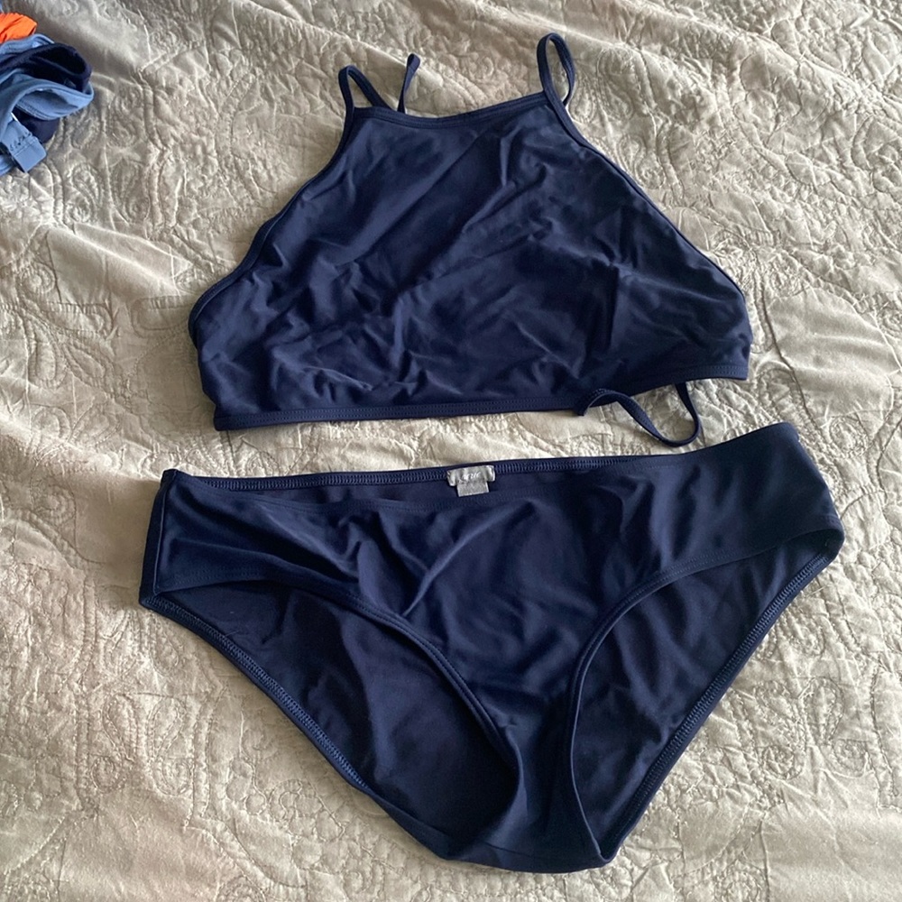 navy blue bikini high neck top